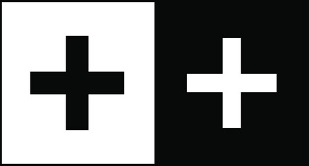 Black plus on a white background. White plus on a black background. Vector.