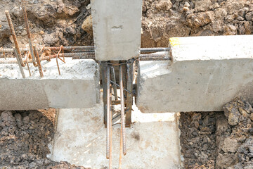 cleanng foundation pillar for making joint concrete for reinforce structure out door site. No people
