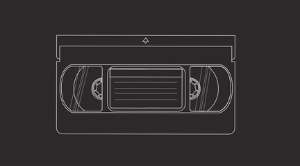 Vector Isolated Black and White Illustration of a Videocassette. VHS Tape