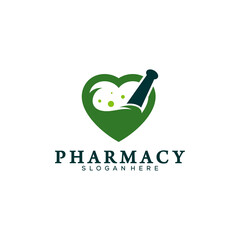 Pharmacy with Love Logo Design Template, Medical Pharmacy Logo Vector, Icon Symbol