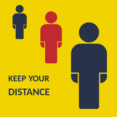 Social Distancing. Keep your distance. Vector Illustration with Human Shapes on Yellow background.