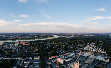 aerial drone shot of the city Cologne, Germany