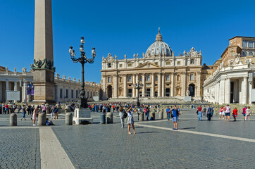 VATICAN CITY, ROME, ITALY - SEPTEMBER 22, 2017. A view of St. Peter's Basilica and Egyptian obelisk...
