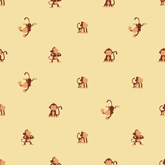 Seamless pattern with monkey . Yellow pastel background. For children. For postcards, wallpaper, textile and wrapping paper.