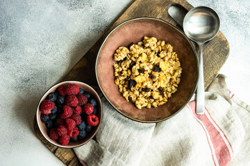 breakfast concept with cereals and berries