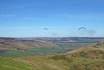 Paragliders at Mam Tor, Derbyshire Peak District	