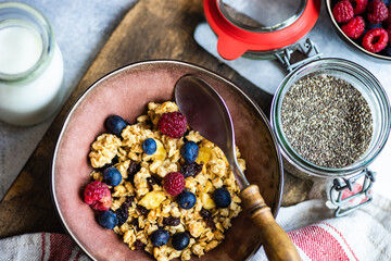 breakfast concept with cereals and berries