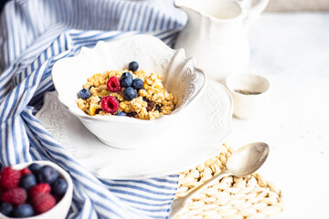 breakfast concept with cereals and berries