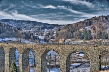 Fototapeta premium Railway viaduct Novina in winter