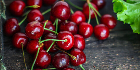 cherry berries sweet fruits Menu concept serving size. food background top view copy space for text organic healthy eating raw