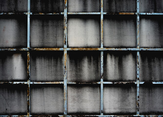 Rusty old metal grid frame design for horror, thriller movie concept