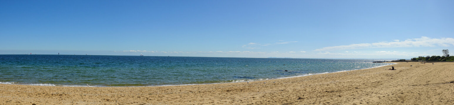 Panorama view of brighton beach in Melbourne Australia in the morning in the summer in March 2020