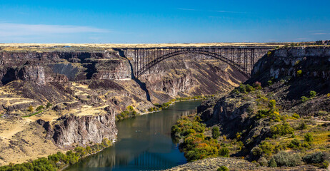 Fototapeta na wymiar The Perrine Bridge is a truss arch span in the western United States, carrying traffic over the Snake River, located at Twin Falls, Idaho.