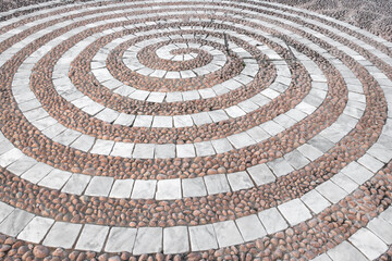 Pebbles mosaic floor with spiral pattern