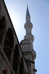 Towering minarets for calling to prayer rise above the domes of the Blue Mosque in Istanbul, Turkey.