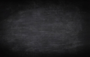 Chalkboard texture background with grunge dirt white chalk on blank black board billboard wall