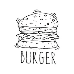 Burger doodle hand drawn. Vector illustration on a white background.
