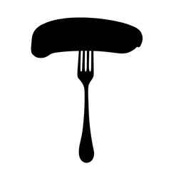 Sausage on a fork. Fried sausage. Vector image.