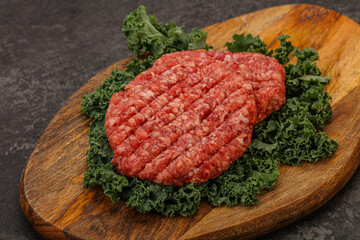 Raw beef burger cutlet for cooking