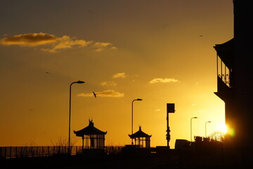 ramsgate seaside pavilions in golden sunset