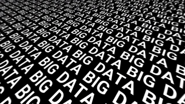 looped digital animation with Big Data words running in rows on black, kinetic type composition