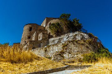 A view of the rear of the church of Saint Maria in Petralia Soprana in the Madonie Mountains, Sicily during summer