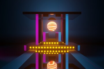 Illuminated corridor interior design. Abstract Futuristic tunnel with light background. 3D rendering.