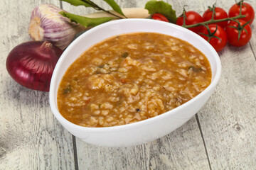 Caucasian Kharcho soup with beef meat