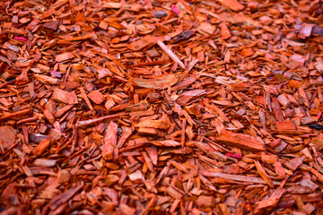 Painted decorative red and chopped sawdust and wood chips