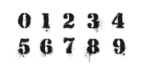 Vector graffiti numbers on white. Lettering sprayed with leak in black over white. Design street art. © elena_larvatus
