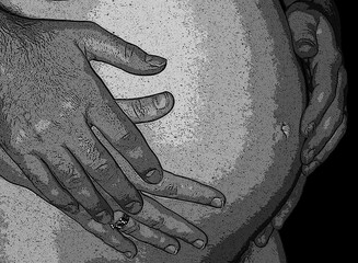 pregnant woman with couple hands