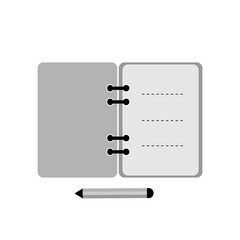 Exercise Book With Pen Icon. Flat Illustration in shades of grey color. Vector