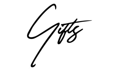 Gifts Handwritten Font Calligraphy Black Color Text 
on White Background