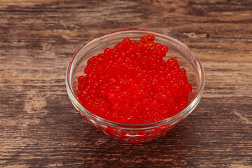 Red salmon caviar in the bowl