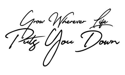 Grow Wherever Life Puts You Down Handwritten Font Typography Text Positive Quote
on White Background