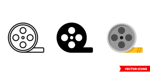 Film reel icon of 3 types. Isolated vector sign symbol.