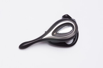 Black and silver headset for mobile phones.