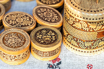 Casket of birch bark with painted closeup