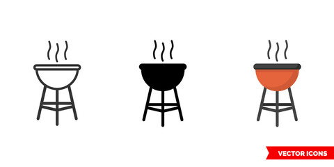 Grill icon of 3 types. Isolated vector sign symbol.