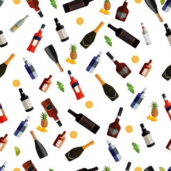 cocktails pattern, rum, cuvacao, aperol, prosseco, brandy, whisky, champagne, wine, vector illustration © Valentina