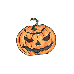 Halloween pumpkin isolated on a white background. Watercolor sketch pumpkin