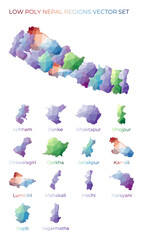 Naklejka premium Nepalese low poly regions. Polygonal map of Nepal with regions. Geometric maps for your design. Neat vector illustration.