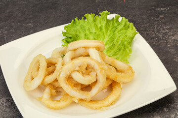 Roasted squid rings with salad