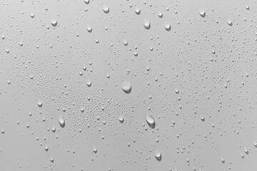 Close up of water drops on white background.