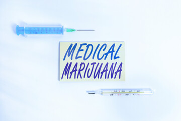 Text sign showing Medical Marijuana. Business photo showcasing available only by prescription and...