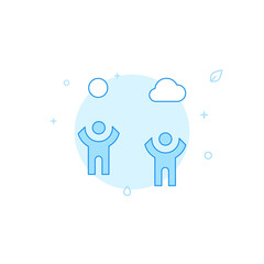 People enjoy good weather flat vector icon. Filled line style. Blue monochrome design. Editable stroke