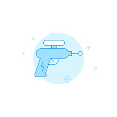 Blaster, beam gun flat vector icon. Filled line style. Blue monochrome design. Editable stroke