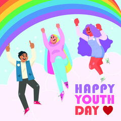 Fototapeta na wymiar Happy Youth Day Three Teen Cheer Up Character Design