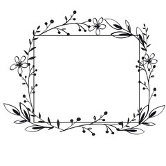 Rectangular frame for invitations.Invitation template. Spring flowers frame design element.Black and white vector illustration.Can be used for invitations for wedding,birthday, housewarming.