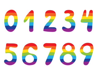 Set of rainbow numbers on white background.